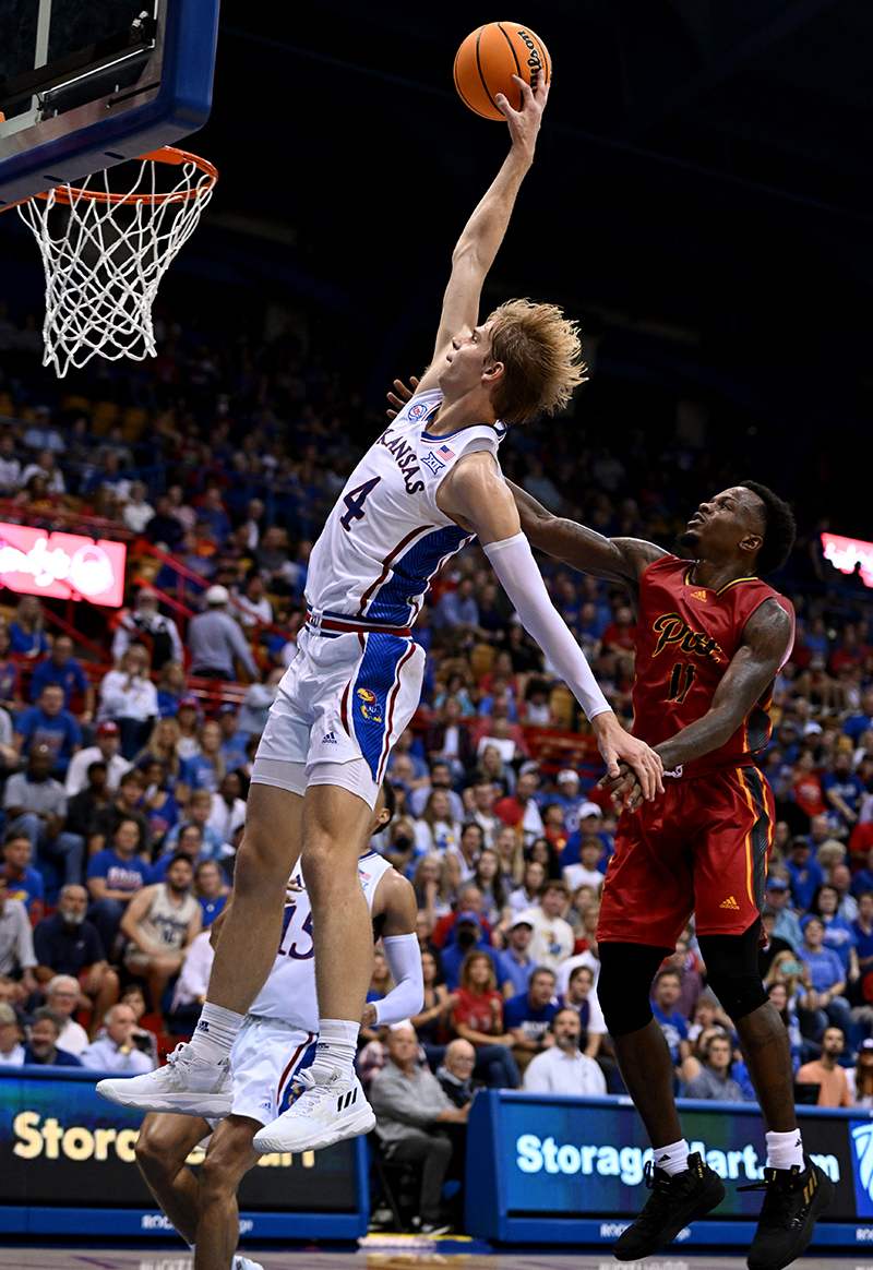 KU Jayhawks take down Pittsburg State, 94-63 in season opening exhibition game at Allen Fieldhouse. <a href="/KCStar/">The Kansas City Star</a> #college hoops #Bill Self