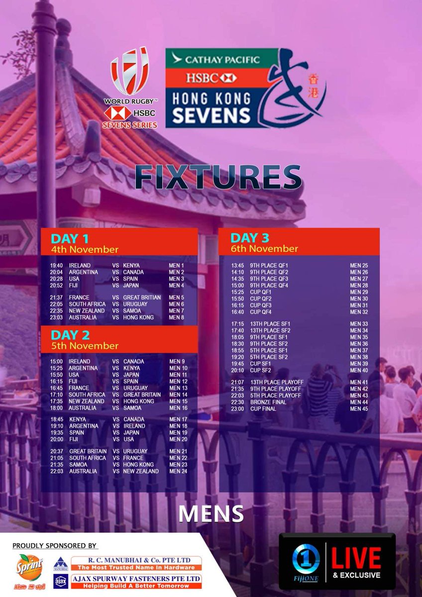 HK7s tonight till Sunday Live on Fiji One. 

#GoFijiGo #HSBC7s