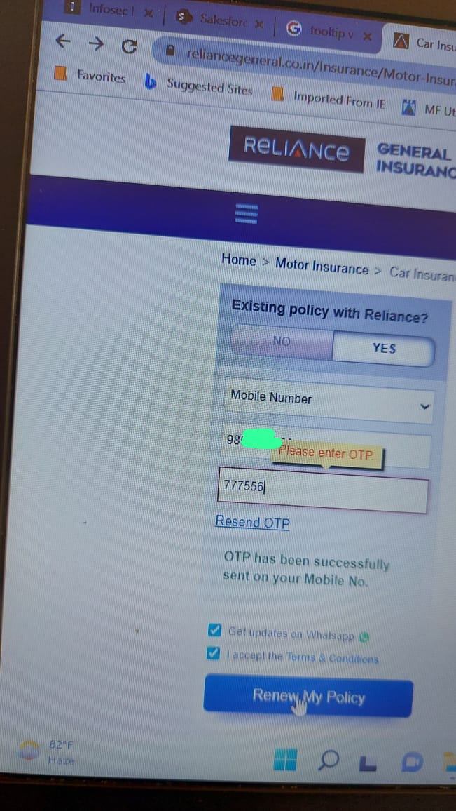shaileshvw's tweet photo. Simple renewals, 5 attempts with no success. @RelianceGenIn Tata AiA, AiG, LIC gives far better seamless exp on digital touch point. 
1. Entered exact 18 digit policy number, site says enter 18 digit number
2. Enter right OTP, site says enter OTP
3. Site just hangs in 4/5 G world https://t.co/99tUI2ThWZ