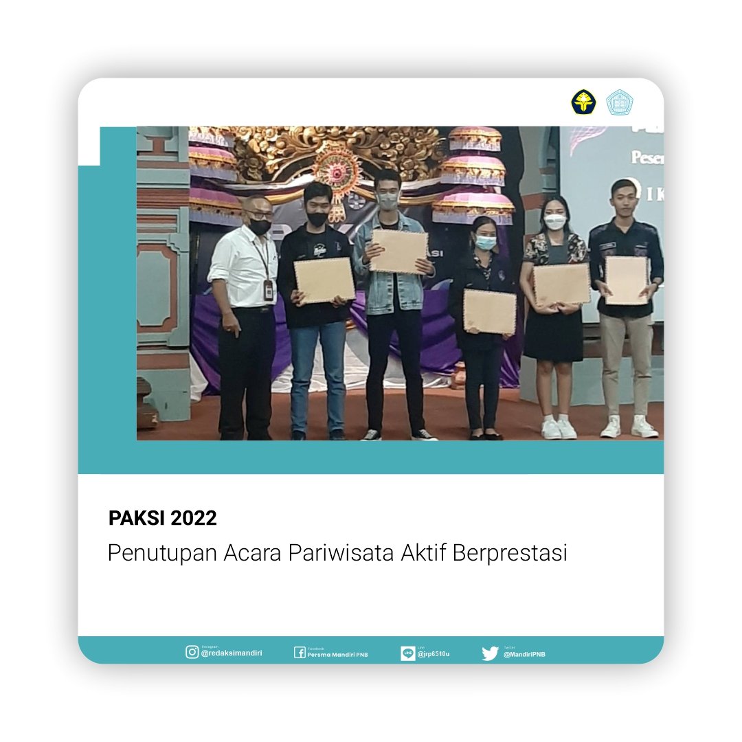 MandiriPNB's tweet photo. Penutupan Acara Pariwisata Aktif Berprestasi 

Halo Sobat Mandiri

Senin, 31/10/2022 Kegiatan Pariwisata Aktif Berprestasi (PAKSI) resmi di tutup. Kegiatan ini diselenggarakan di Gedung Widya Guna Politeknik Negeri Bali (PNB). https://t.co/FRfJJYWMIR