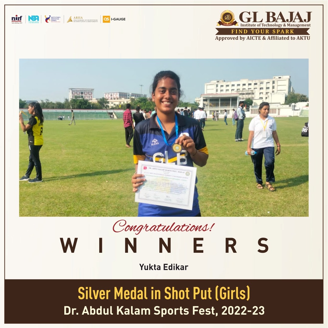 A proud moment for #GLBajaj. We gladly announce that our sports champions have bagged 3 Gold medals and one Silver medal in the Dr. Abdul Kalam #Sports #Fest 2022-23(State level) organised by #AKTU on 20th and 21st October, 2022. 
#StateLevel #sportstournament #SportsMeet2022