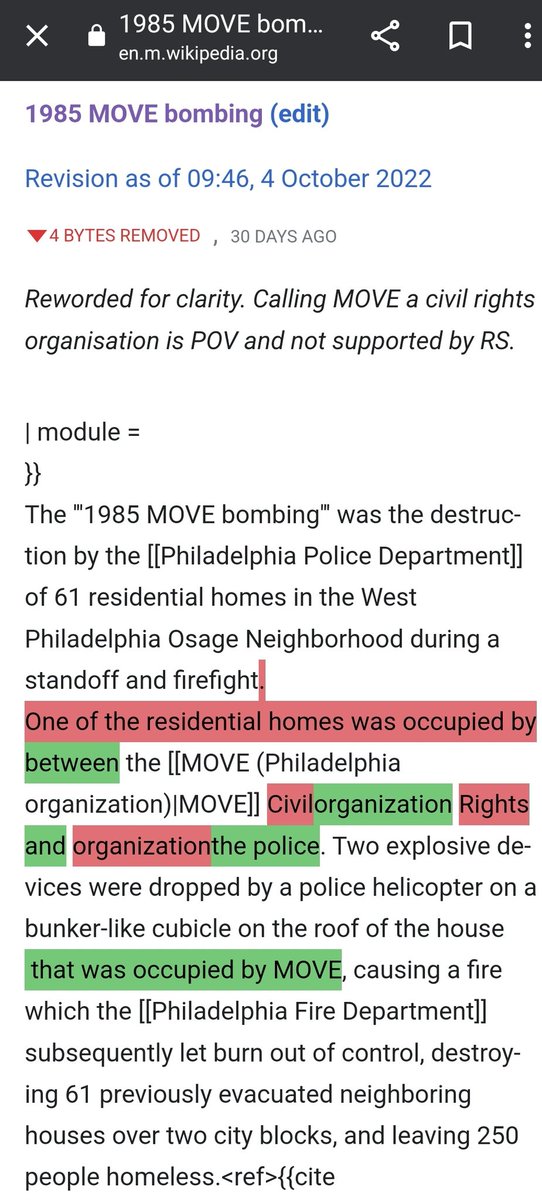 WGzSpeaks88's tweet image. Not sure who keeps editing the 1985 Move Bombing in Philly on @Wikipedia but I'm not here for the erasure of this terror attack exacted by the Police #netless