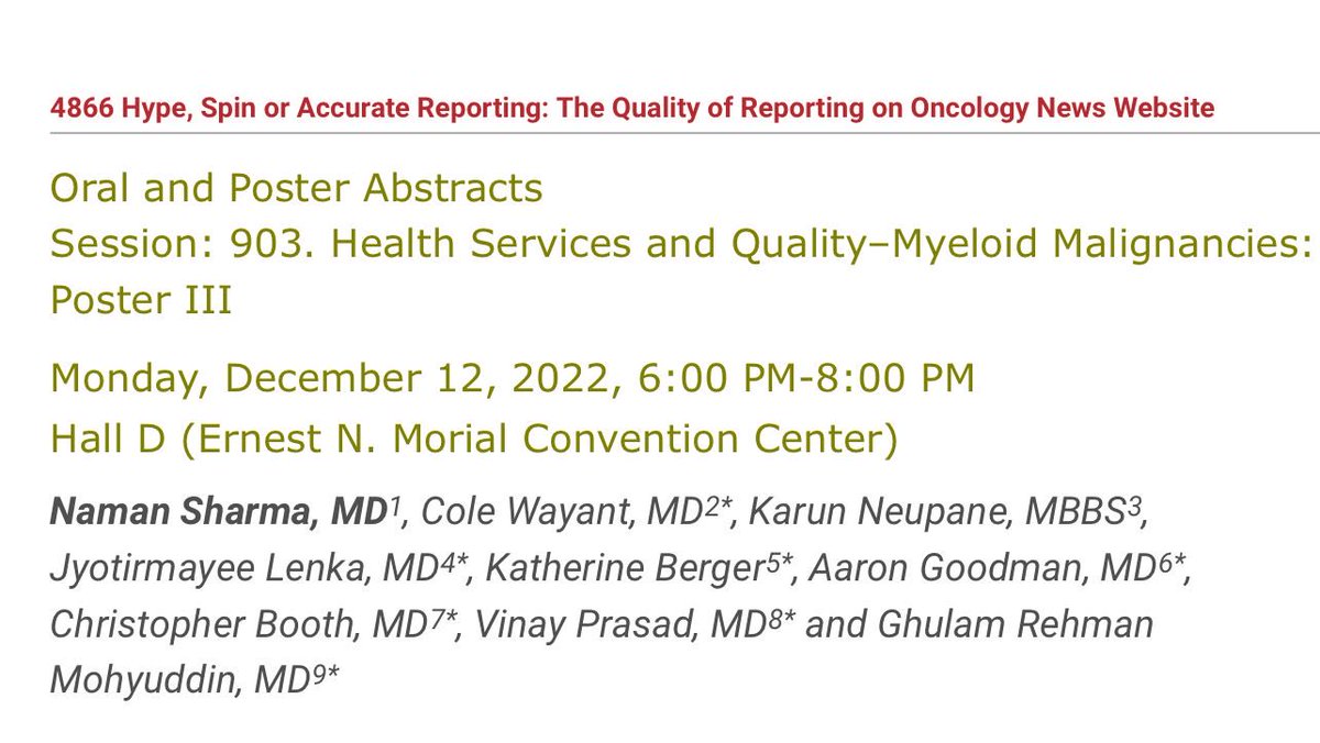 Super-excited to present our work on quality of reporting onc websites@ #ASH2022.Hope to generate good engagement on this. Thank you to mentors ⁦@ManniMD1⁩ ⁦@AaronGoodman33⁩ ⁦@VPrasadMDMPH⁩  ash.confex.com/ash/2022/webpr… ⁦@OncLive⁩ ⁦@TargetedOnc⁩