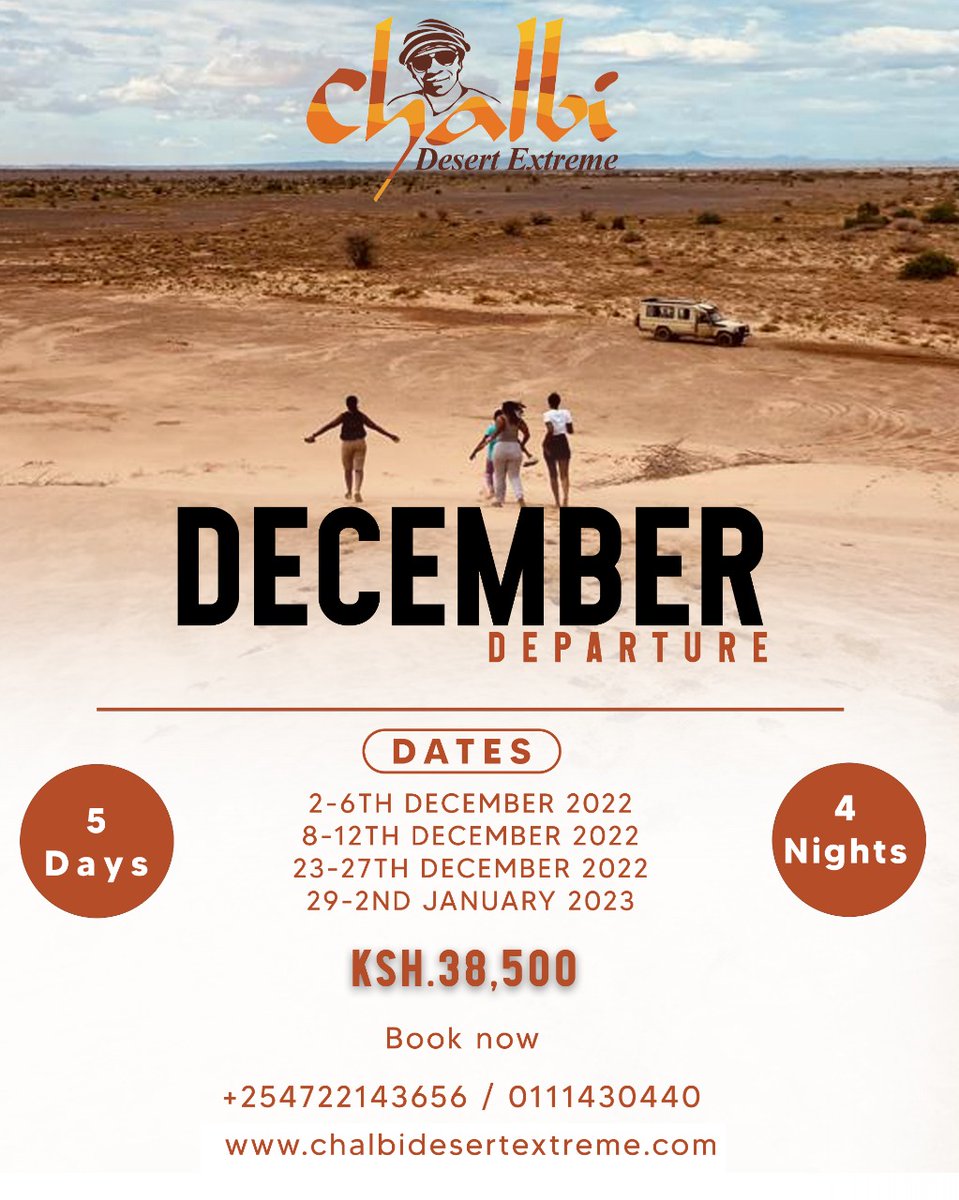 Live for the moment that you can't put words

Let us help you create unforgettable memories 

We have scheduled  departures to the Chalbi Desert. When are you joining us ?😊

📱0722143656,011430440

#magicalNorth 
#tourismtransforminglives 
#Chalbi Desert
#NorthernKenya