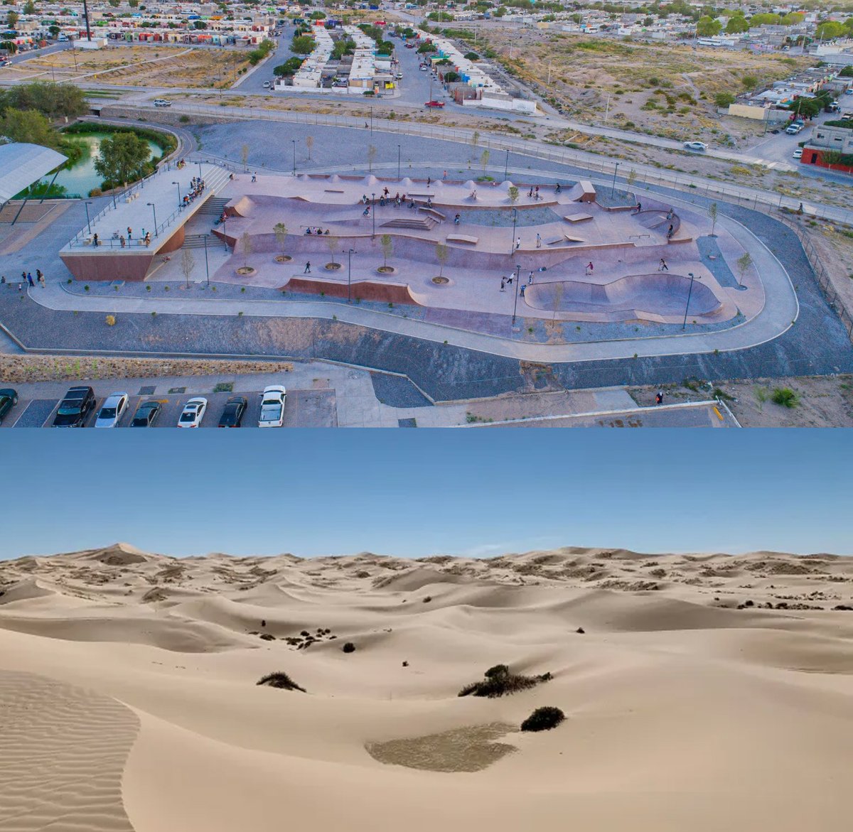 openaddictionmx's tweet photo. *NEW* La Duna Skatepark que @SEDATU_mx construyó en Ciudad Juárez, Chihuahua, está inspirado en las Dunas de Samalayuca https://t.co/QN5W6zdug0