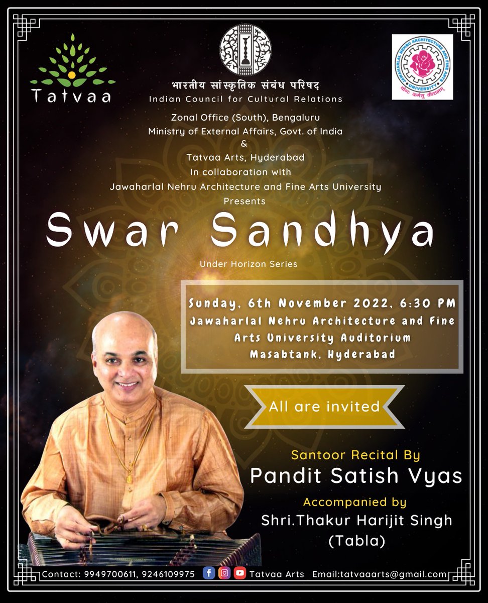 ArtsTatvaa's tweet photo. @iccr_hq @ICCRonline @MinOfCultureGoI @HydTimes @THMetroPlus @PMOIndia @urp_jnafau @jnafau_hyd @indiaexpress @ntdailyonline @TelanganaToday @BBCHindi https://t.co/6BVNEOI8A9