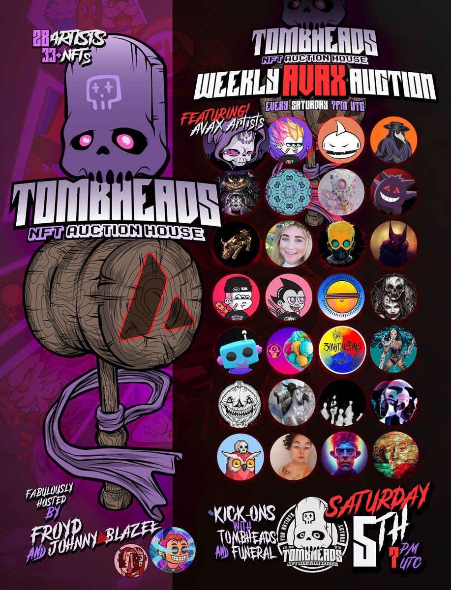 tombxbt's tweet photo. 🔺 AVAX AUCTION WEEK 2 🔺

Join us as we bring some of the best #AVAX talents to the stage!

Coming to you live, hosted by the incredible @froyd_art &amp; @BLiZzABLaZEe!

SATURDAY 5th of NOVEMBER 7pm UTC.

Lineup in the comments 👇 https://t.co/T0z7K9o1k6