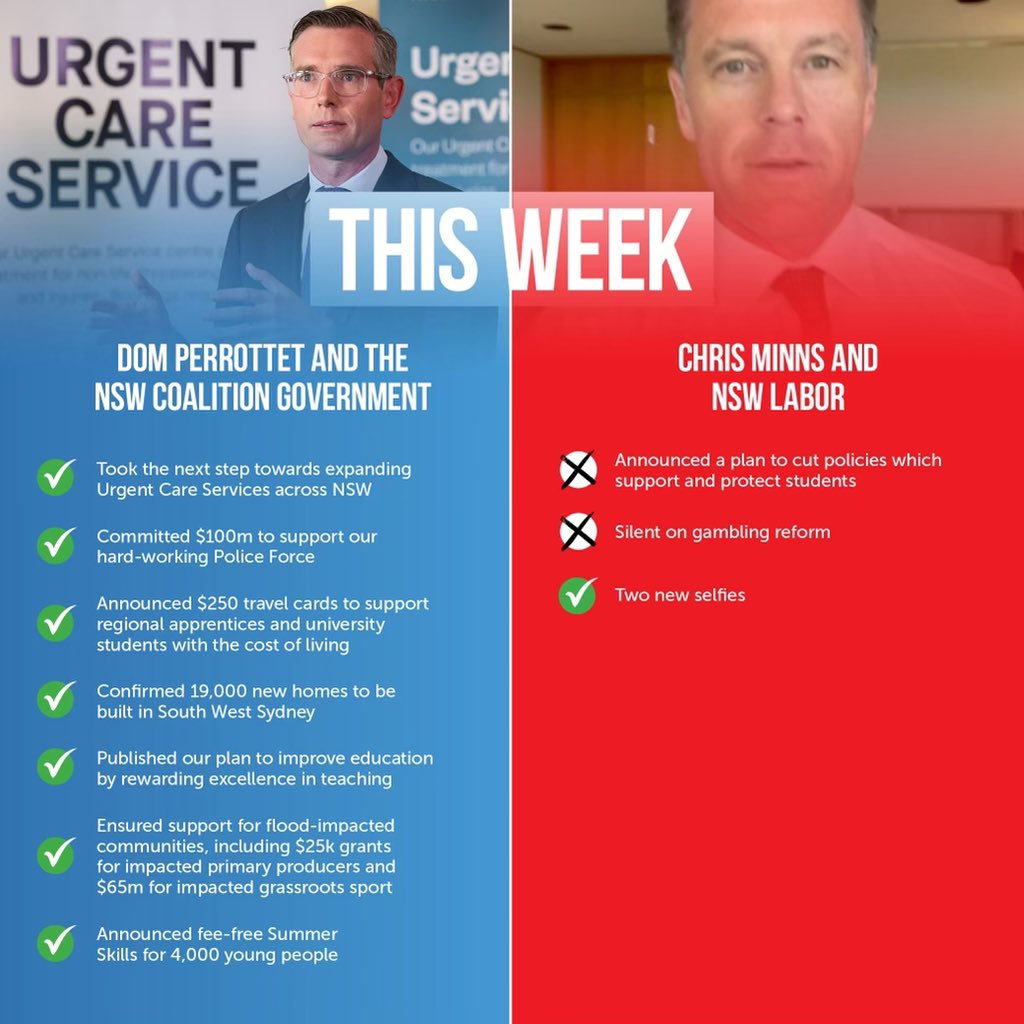 Another week of progress from the Coalition Government. 

Another week of protest from the Labor Opposition. #nswpol