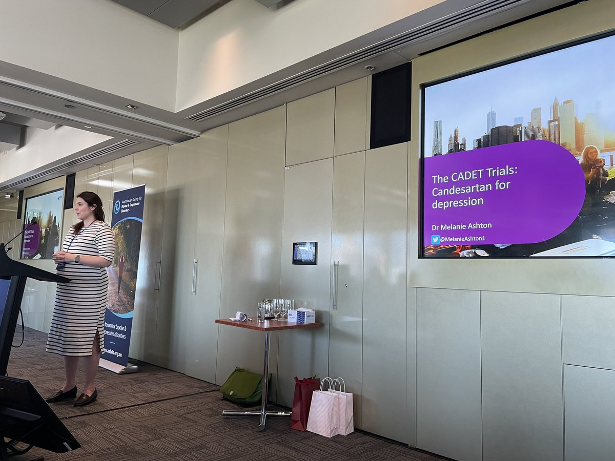 Last but certainly not least at #ASBDD22 is @MelanieAshton1 speaking about the role of Candesartan for the treatment of #Depression <a href="/IMPACTDeakin/">IMPACT</a>