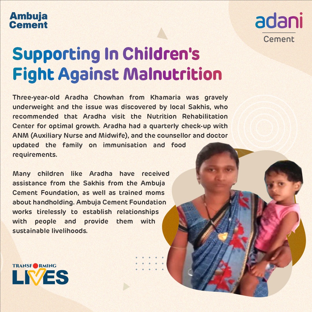 Ambuja Cement Official (@ambujacementacl) on Twitter photo Ambuja Cement Foundation is working with sakhis to eradicate malnutrition from society! Read more to know about Aradha's story!
<a href="/WeAreACF/">Ambuja Foundation</a>
#transforminglives #initiative #eradicate #malnutrition #sustainable #livelihood Ambuja Cement Foundation is working with sakhis to eradicate malnutrition from society! Read more to know about Aradha's story!
<a href="/WeAreACF/">Ambuja Foundation</a>
#transforminglives #initiative #eradicate #malnutrition #sustainable #livelihood