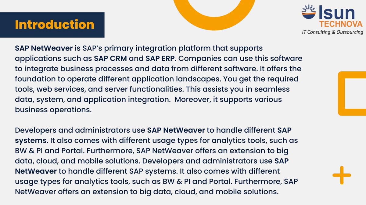IsunTechnova's tweet image. It forms the technical foundation for a large number of SAP application landscapes.
#GetToKnow about #SAPNetWeaver with #isuntechnova