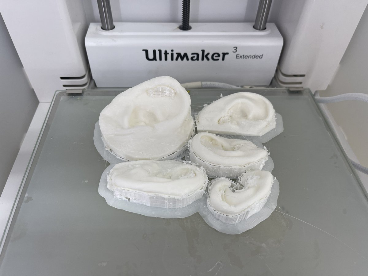 ArtProsthetic's tweet photo. Happy Friday! A big prep week for FIFO Syd clinics. 🙏 the 3D printer could help create ear prototypes for this cluster of future prostheses. Reminded again just how individual every ear is. This process means the pros is more anatomically accurate, and can work on more at once https://t.co/VdGyOOoO6n