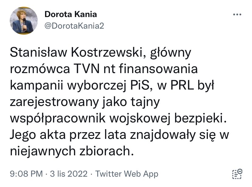 Stanisław Kostrzewski był też współzałożycielem PiS i skarbnikiem tej partii przez 14 lat. PiS miał dostęp do akt WSI od 2005 roku, więc dla Kaczyńskiego to nie jest nowość. Dla niego współpraca z byłymi TW to najwyraźniej norma (pamiętamy Kazimierza Kujdę?)