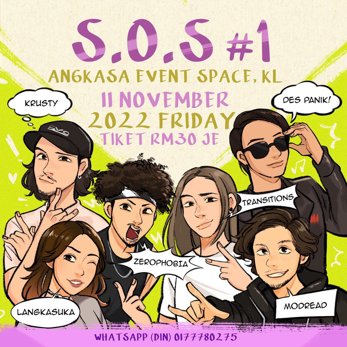 Salam Jumaat kawan2,
Sudahkah anda mendapatkan tiket ke gig S.O.S ? Kalau belum, dapatkan segera sebelum habis. Jangan lepaskan peluang untuk berhibur bersama 6 band lokal yang hebat dengan harga tiket serendah RM30.

Klik link di bawah untuk tiket :
wasap.my/60177780275