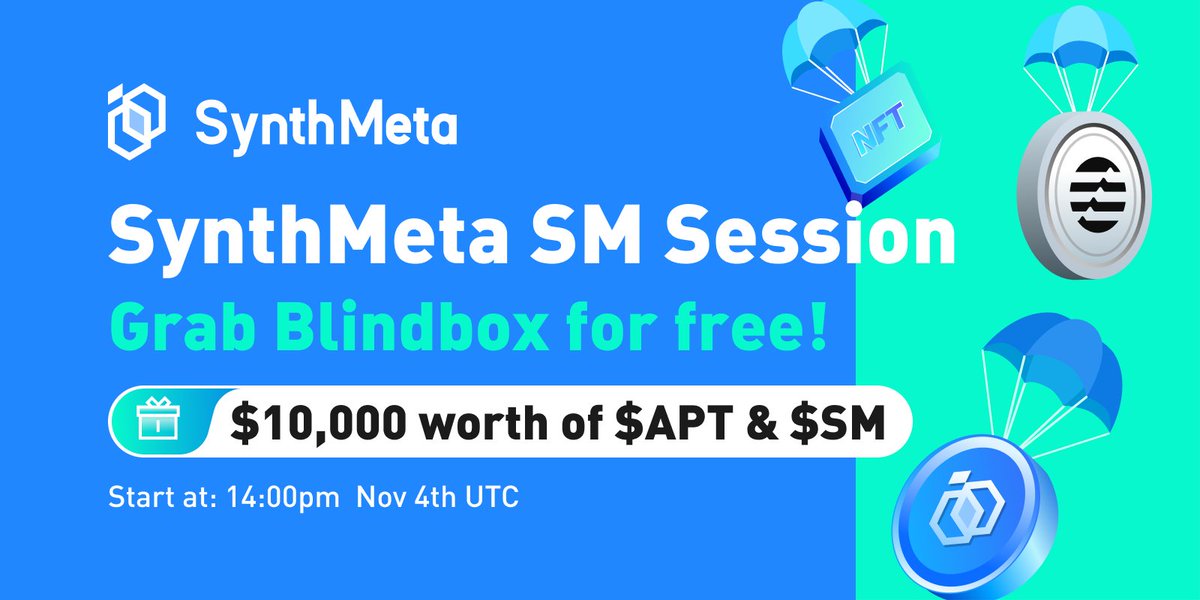 📢To celebrate SynthMeta #Testnet, we have laucnhed SynthMeta #SMSession campaign🚀 Join us to grab free #BlindBox 🎁to unlcok #CommunityNFT❤️‍🔥 and $10,000 $APT & $SM #rewards💰 Enter at ✅sograph.xyz/space/SynthMet… #DeFi #Giveaway #Airdrop