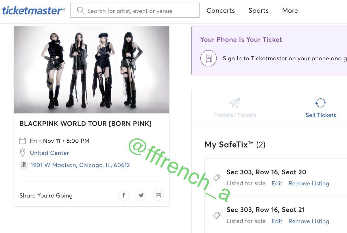 fffrench_a's tweet photo. SELLING 2 BLACKPINK tickets for Friday, November 11 in Chicago (8pm)

Section: 303
Row: 16
Seat: 20 and 21
 DM FOR PRICE!

#BLACKPINKWorldTour2022chicago #blackpink
#BLACKPINK
#blackpinkconcert
#BLACKPINKWorldTour2022 #BLACKPINKTICKETS https://t.co/4dctpmfqz0