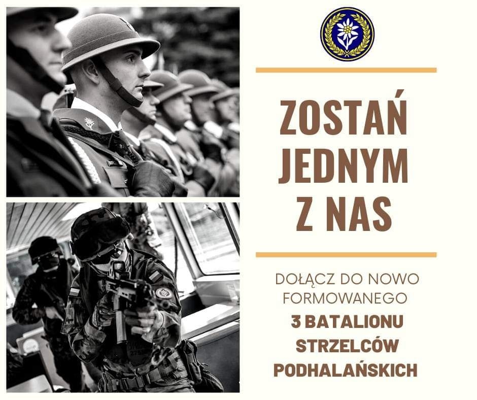 WCROstroleka's tweet photo. 📣📣📣 #ZawódŻołnierz 👀👇
NABÓR DO ZAWODOWEJ SŁUŻBY WOJSKOWEJ W NOWO FORMOWANYM 3 BATALIONIE STRZELCÓW PODHALAŃSKICH
Szczegółowych informacji udziela Sekcja Personalna #3bsp, tel.
📲 261-171-102
📲 261-171-111
Po prostu #ZostańŻołnierzem RP 🪖🇵🇱
@MON_GOV_PL
#WojskoPolskie 💪 https://t.co/hkOrppX9xO