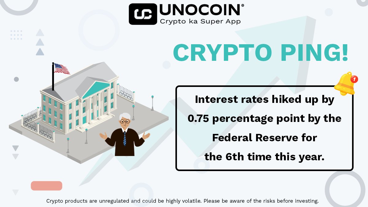 Unocoin's tweet photo. A lot of mixed emotions about the latest Fed rate hike. Comment below with your thoughts about the increase in interest rate.

#inflation #Fedrates #CryptoPing https://t.co/dObz0eW3Wt