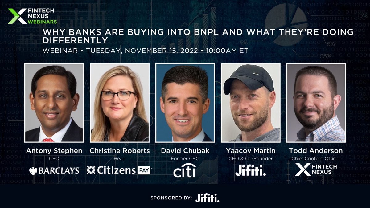 Banks are becoming #BNPL powerhouses, even in this turbulent market. What are they doing differently?
Join our webinar of leading #banks and industry experts as they share their BNPL success stories: lnkd.in/eDQv4GVj  #fintechnexus

<a href="/Fintechnexus/">Fintech Nexus</a> <a href="/yaacovmartin/">Yaacov Martin</a> @ToddFintech