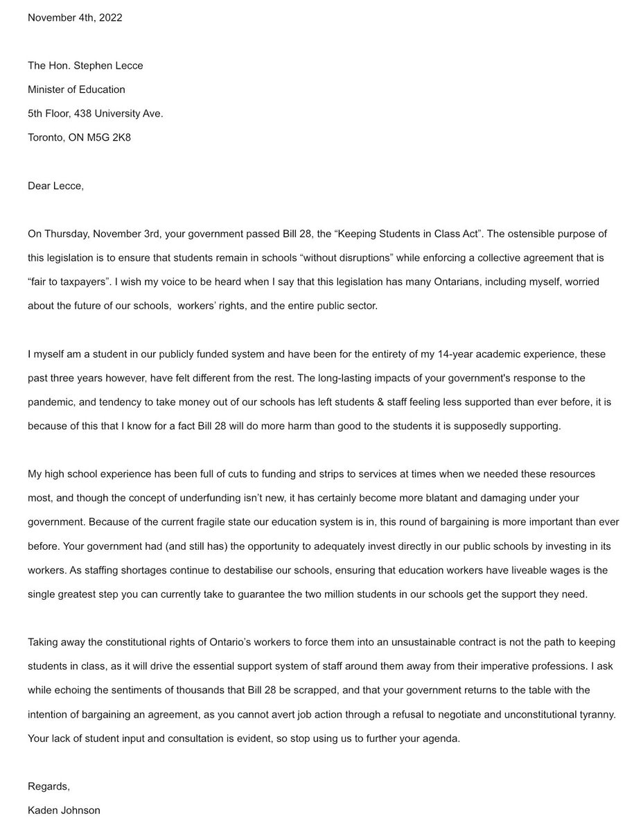 Kaden Johnson🇨🇦 (@kj_king16) on Twitter photo “We are with the students”. Us students are actually well aware you aren’t and haven’t been for as long as you’ve been in government. I wrote my sentiments to the minister of education <a href="/Sflecce/">Stephen Lecce</a> and I urge everyone to do the same. #Onted #OnPoli #IStandWithCUPE #ontedsolidarity “We are with the students”. Us students are actually well aware you aren’t and haven’t been for as long as you’ve been in government. I wrote my sentiments to the minister of education <a href="/Sflecce/">Stephen Lecce</a> and I urge everyone to do the same. #Onted #OnPoli #IStandWithCUPE #ontedsolidarity