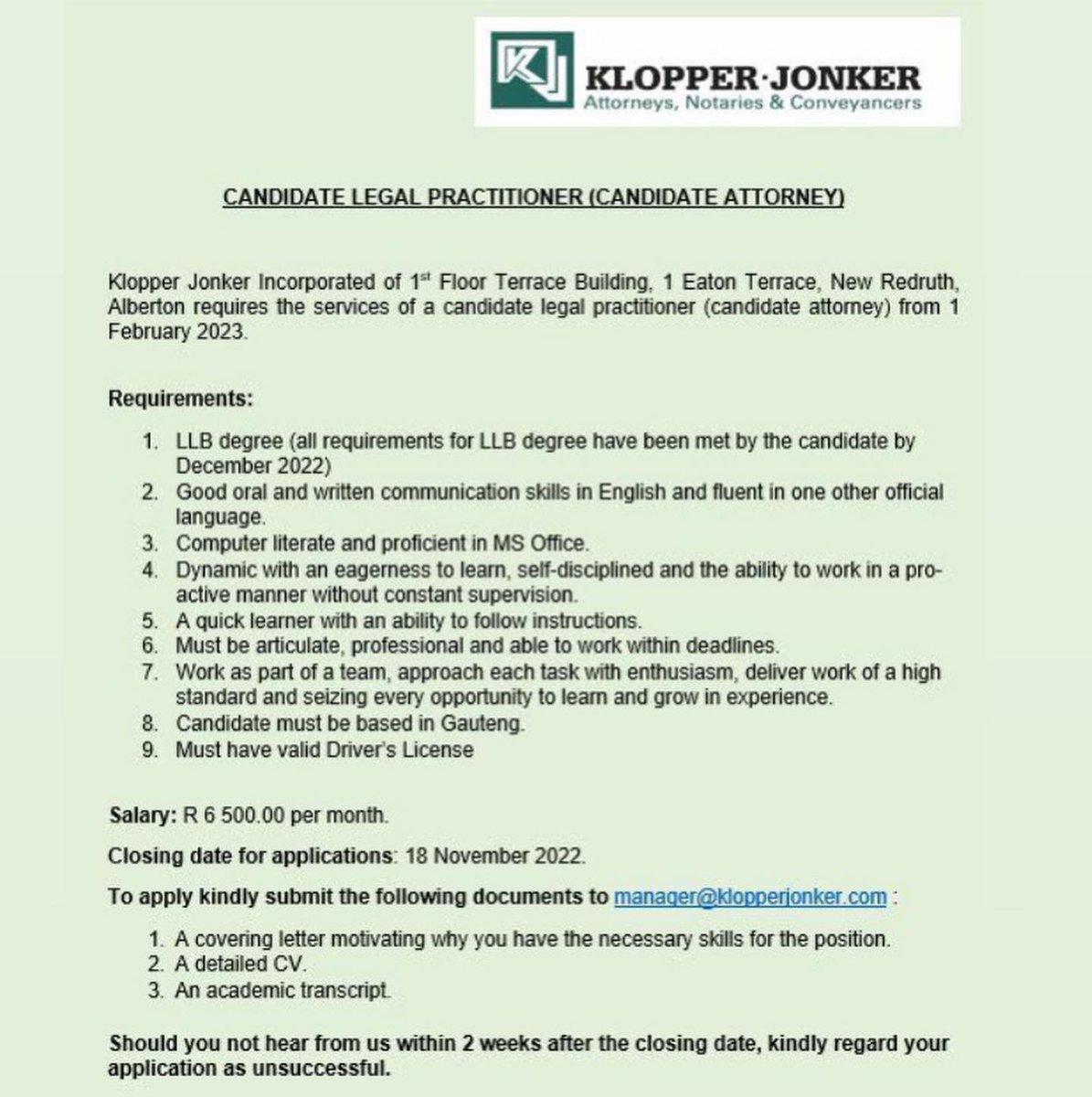 Candidate Attorney Vacancy