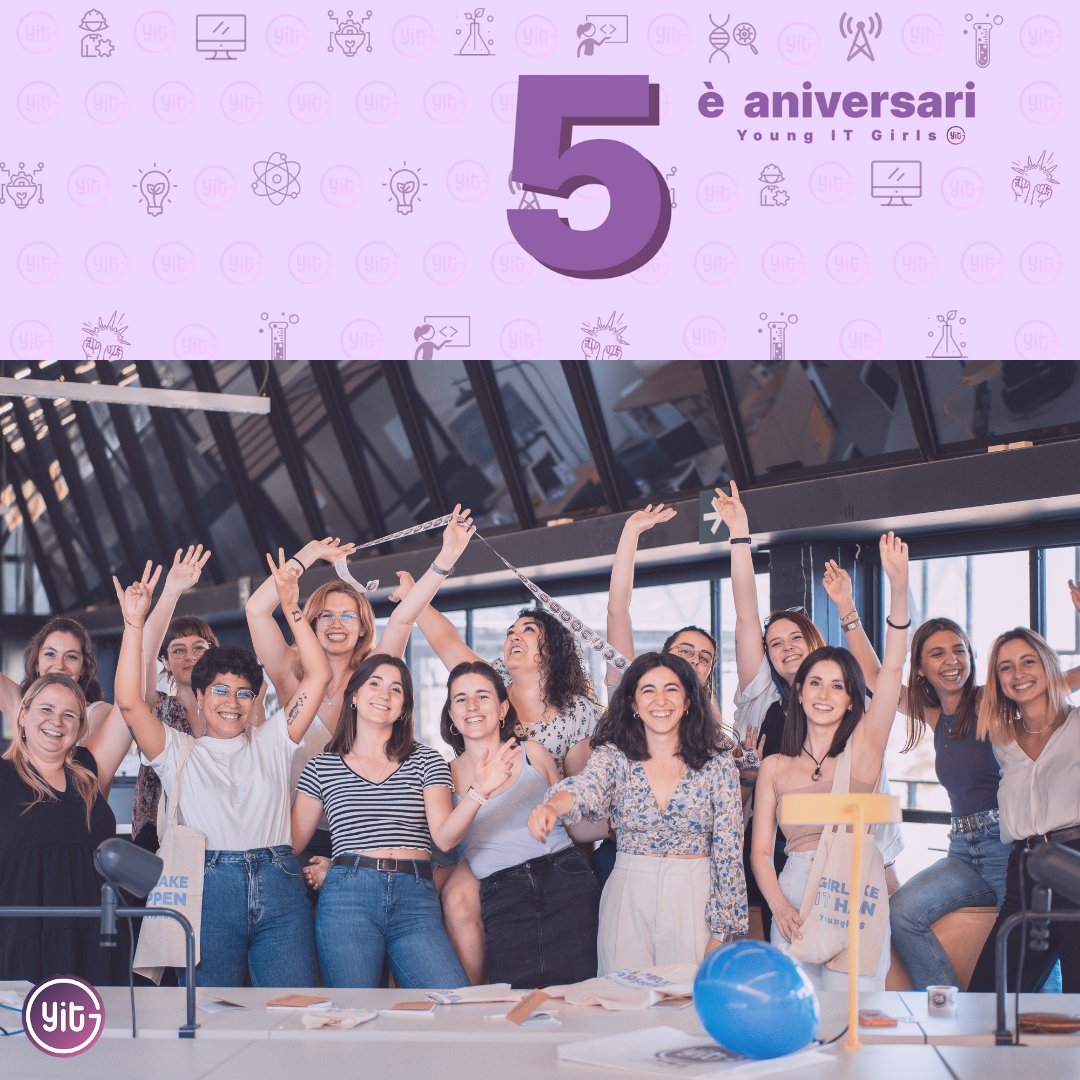 Les Young IT Girls es van fundar a finals del 2017 per un grup de noies enginyeres amb l'objectiu d'incrementar el nombre de noies a les TIC.

Aixó vol dis que les YITG fem 5 anys! 🥳

Durant aquest curs tindreu algunes sorpreses que anirem revelant.💜

FELIÇ 5° ANIVERSARI! 🚀