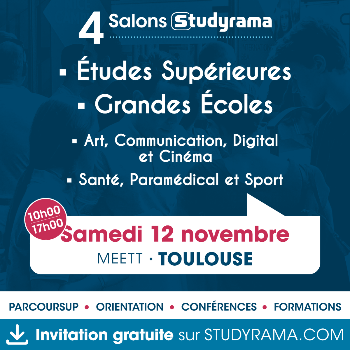 FormProCRF's tweet image. Retrouvez nos équipes des #formations Infirmier et Aide Soignant 👩‍⚕️🧑‍⚕️au salon @studyrama au MEET de Toulouse le 12/11. Inscriptions sur tinyurl.com/2p9x64cr 🏥 #sante #paramedical #salon #Toulouse #infirmier #aidesoignant #ambulancier #brancardier #auxiliairepuericulture