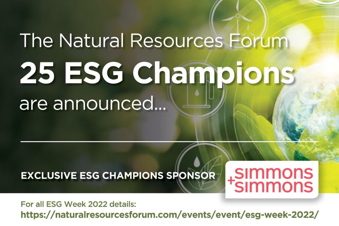 NatResourcesForum (@natural_rf) on Twitter photo CONGRATULATIONS! | JOIN US AND MEET OUR 25 ESG CHAMPIONS | On behalf of theĀ <a href="/Natural_RF/">NatResourcesForum</a> & our exclusive ESG Champions Sponsor <a href="/SimmonsLLP/">Simmons & Simmons</a> we are delighted to announce the official launch of the inaugural 25Ā #ESGĀ #ChampionsĀ publication, view here:Ā lnkd.in/eUK7hYhJ CONGRATULATIONS! | JOIN US AND MEET OUR 25 ESG CHAMPIONS | On behalf of theĀ <a href="/Natural_RF/">NatResourcesForum</a> & our exclusive ESG Champions Sponsor <a href="/SimmonsLLP/">Simmons & Simmons</a> we are delighted to announce the official launch of the inaugural 25Ā #ESGĀ #ChampionsĀ publication, view here:Ā lnkd.in/eUK7hYhJ