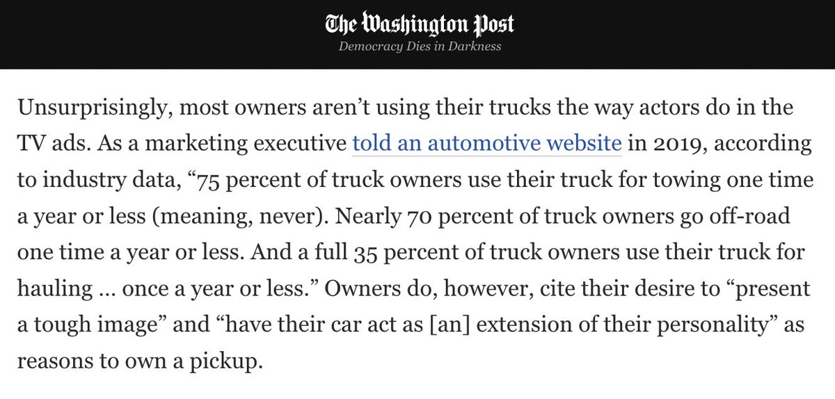 "75% of truck owners use their truck for towing one time a year or less (meaning, never)."

washingtonpost.com/opinions/2022/…