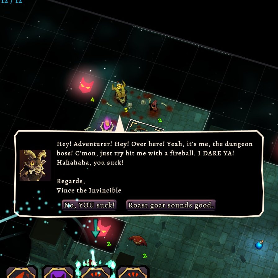 QCFdesign's tweet photo. Why is Vince such a meanie 😪
Desktop Dungeons: Rewind has a playable demo live now https://t.co/rI4fkNr792
#ScreenshotSaturday #indiegames #screeshot #wip https://t.co/QYgXGQBzQM