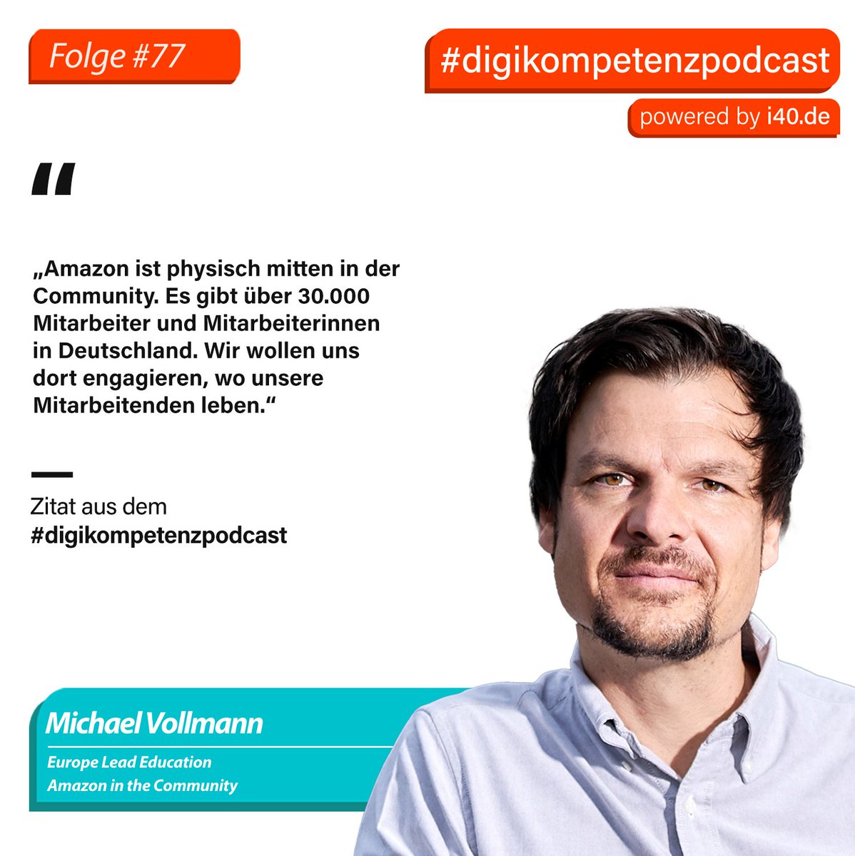 🎙️ Das kann sich hören lassen: @m_vollmann, Head of #CSR, Amazon Deutschland, war zu Gast beim DigiKompetenz-#Podcast von <a href="/i40zentrum/">i40 – the future skills company</a> &amp; hat dort über die Initiative #AmazonFutureEngineer gesprochen. 📚​💻​ Hört rein! ➡️​ ​i40.de/digikompetenzp…