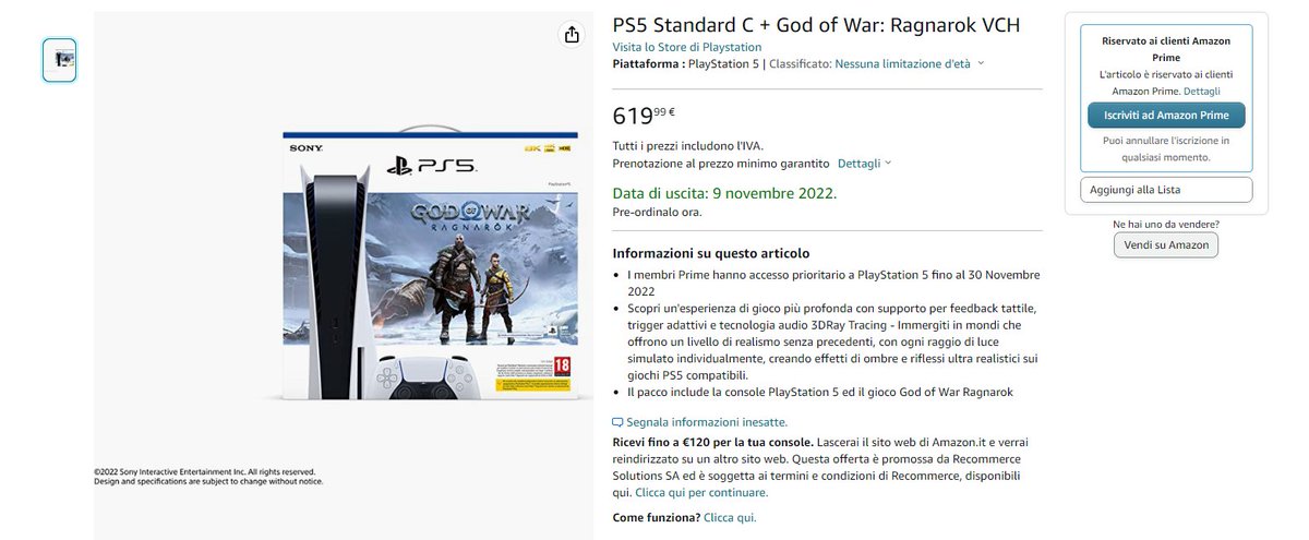 PickaQuest's tweet photo. Bundle Playstation 5 + #GodofWar al prezzo di 619,99€ per gli utenti iscritti ad Amazon Prime!

➡️https://t.co/TWFX2W5jaY https://t.co/Fw6lzmez8g
