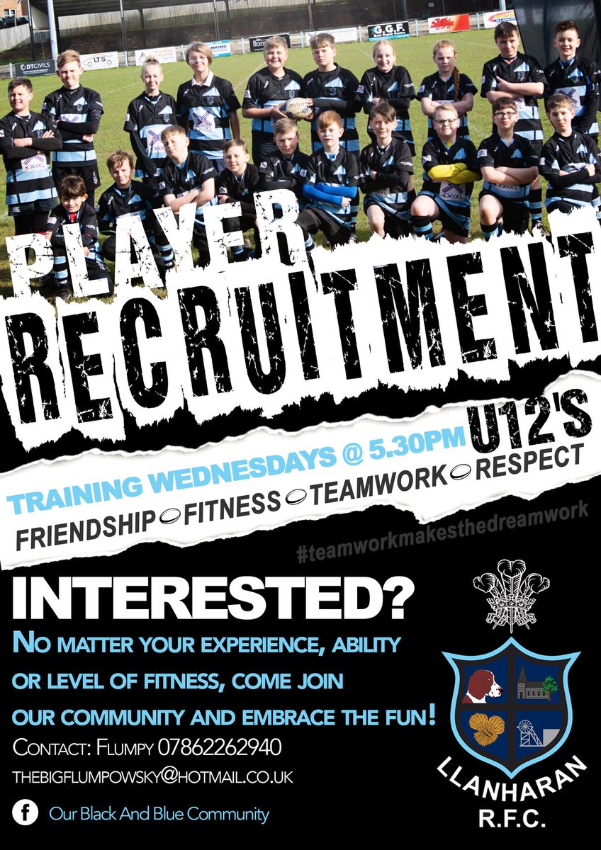 Spread the word boys and girls we recruiting (Rt) come along, make friends for life having fun on and off the field together, Be a part of our ⬛️🟦 community. ⁦<a href="/LLANHARANRUGBY/">LLANHARAN RFC</a>⁩ ⁦<a href="/WRU_Community/">WRU Community - Wrth galon y genedl</a>⁩