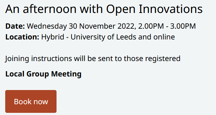 RSSLeedsBrad's tweet photo. Following previous sessions on open science and reproducibility, we are delighted to announce our November event with @OpenInnovates 

🗓️Wed 30th Nov
⏰14:00-15:00
📍Hybrid - University of Leeds and online

Register here👉 https://t.co/ZZ1GzHQyE5

@RoyalStatSoc https://t.co/RIPBBLVoON