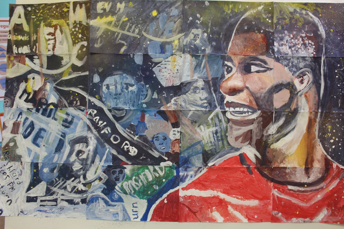 We have been inspired by Marcus Rashford. We love his books and the way he has made a difference to so many children.  Goldcrest class painted this portrait of him. <a href="/MarcusRashford/">MR14</a> we would love to meet you!