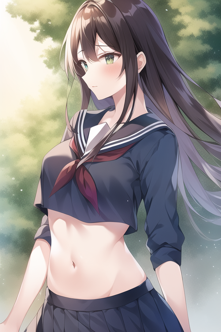 へそ出しセーラー服のtwitterイラスト検索結果