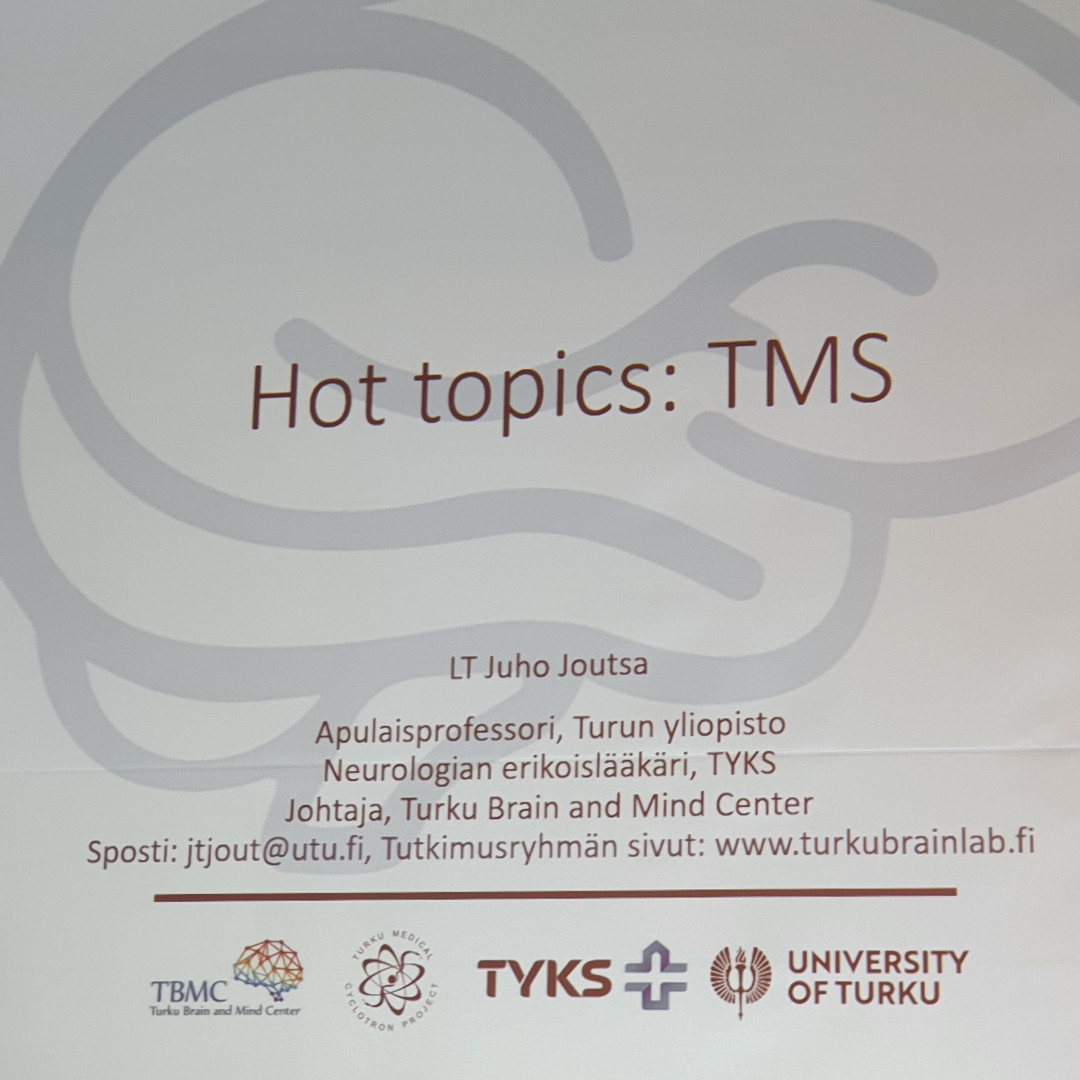 Suomen Neurologinen Yhdistys (@suomenneuro) on Twitter photo Associate Professor Juho Joutsa <a href="/JJoutsa/">Juho Joutsa</a> from <a href="/UniTurku/">Turun yliopisto - University of Turku</a> @TyksVsshp <a href="/TurkuBrainlab/">TurkuBrainlab</a> <a href="/Tku_brain_mind/">Turku Brain & Mind</a> talks about the hot topics in Transcranial Magnetic Stimulation (TMS) at the the 2022 Neurology Days of the Finnish Neurological Society <a href="/EANeurology/">European Academy of Neurology</a> #neurologipaivat2022 Associate Professor Juho Joutsa <a href="/JJoutsa/">Juho Joutsa</a> from <a href="/UniTurku/">Turun yliopisto - University of Turku</a> @TyksVsshp <a href="/TurkuBrainlab/">TurkuBrainlab</a> <a href="/Tku_brain_mind/">Turku Brain & Mind</a> talks about the hot topics in Transcranial Magnetic Stimulation (TMS) at the the 2022 Neurology Days of the Finnish Neurological Society <a href="/EANeurology/">European Academy of Neurology</a> #neurologipaivat2022