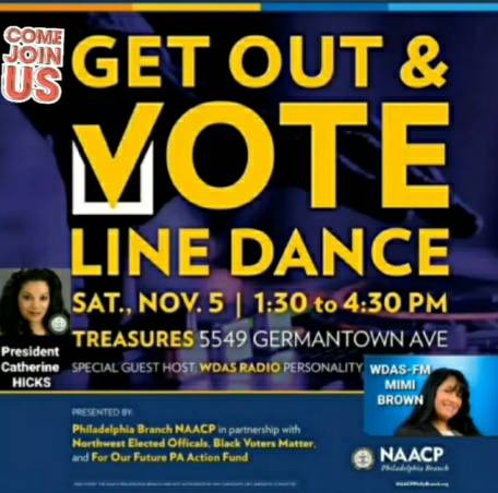 Nov 5: Get Out Vote Line Dance @philanaacp <a href="/wdasfm/">105.3 WDAS</a> Mimi Brown
