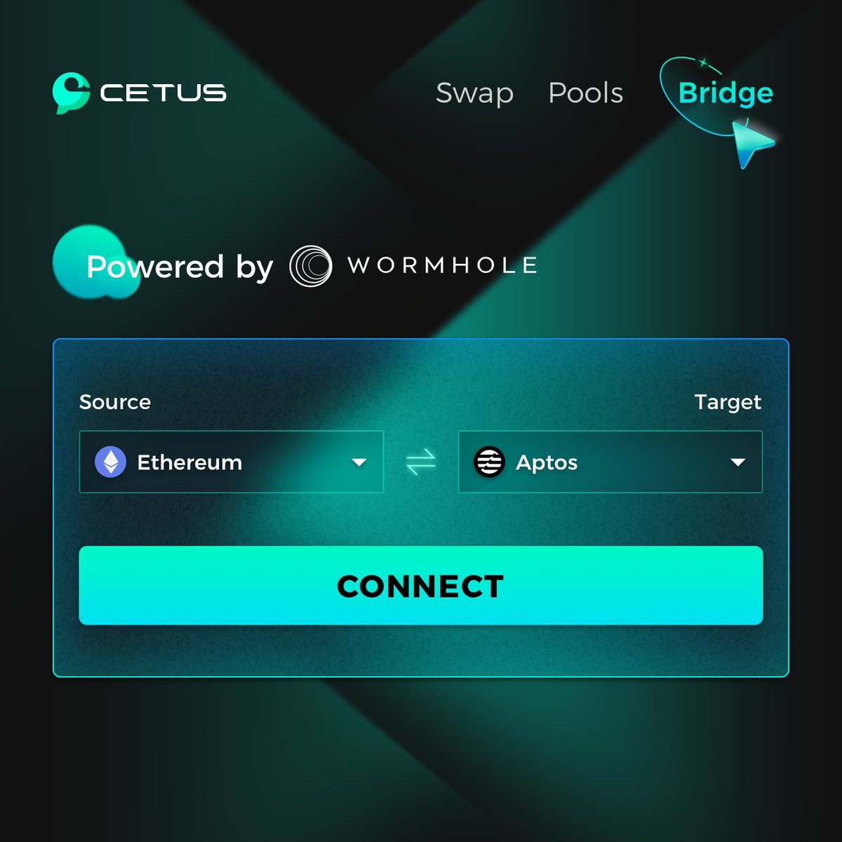 Cetus🐳 (@cetusprotocol) on Twitter photo Watch out, Guys‼️ Now you can easily bridge your assets via Cetus across nearly 20 chains including Aptos. This is powered by <a href="/wormholecrypto/">wormholecrypto</a> 's robust generic message passing protocol.
Connect everything🔌 and make our assets flow🌊
#Cetus #Aptos #DeFi Watch out, Guys‼️ Now you can easily bridge your assets via Cetus across nearly 20 chains including Aptos. This is powered by <a href="/wormholecrypto/">wormholecrypto</a> 's robust generic message passing protocol.
Connect everything🔌 and make our assets flow🌊
#Cetus #Aptos #DeFi