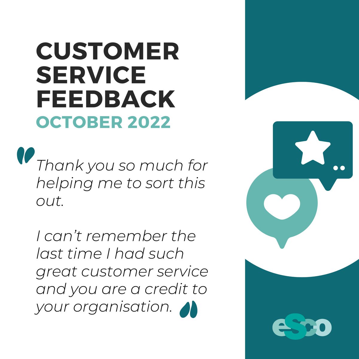 Another successful month for our Customer Services Department with more brilliant statistics throughout October 2022! 

Well done Team ESco for your continued hard work as we approach the festive season.

#dreamteam #topcustomerservice #servicewithintegrity