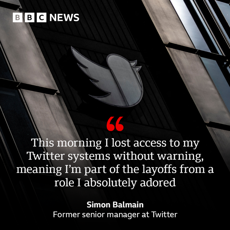 BBCWorld's tweet photo. "I’ve lost my job and I need your help please"

Twitter staff share their thoughts on the imminent layoff announcement
