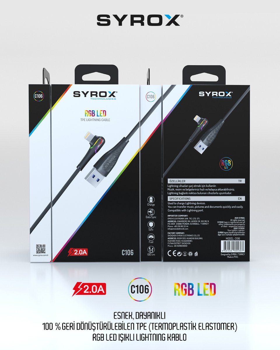 C106 LIGHTNING RGB LED IŞIKLI ESNEK, DAYANIKLI ŞARJ VE DATA KABLOSU
#syroxtechnologies #syrox #data #datakablosu #şarj #şarjkablosu #datacable #led #rgb #rgbled #quickchargecable #fastcharging #chargecable #chargingcable #iphone #powerbank #phone  #lightning
