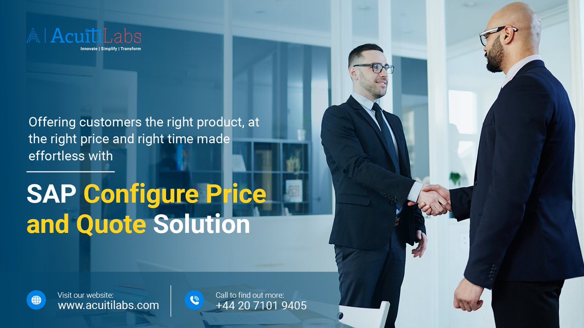 Acuiti__Labs's tweet image. SAP Configure Price and Quote Software by Acuiti Labs will help you offer your customers the right product, at the right price and time effortlessly.  
Check out our blog to know about SAP CPQ and its importance for businesses today -  bit.ly/3TdkT9L  
#sapcpq