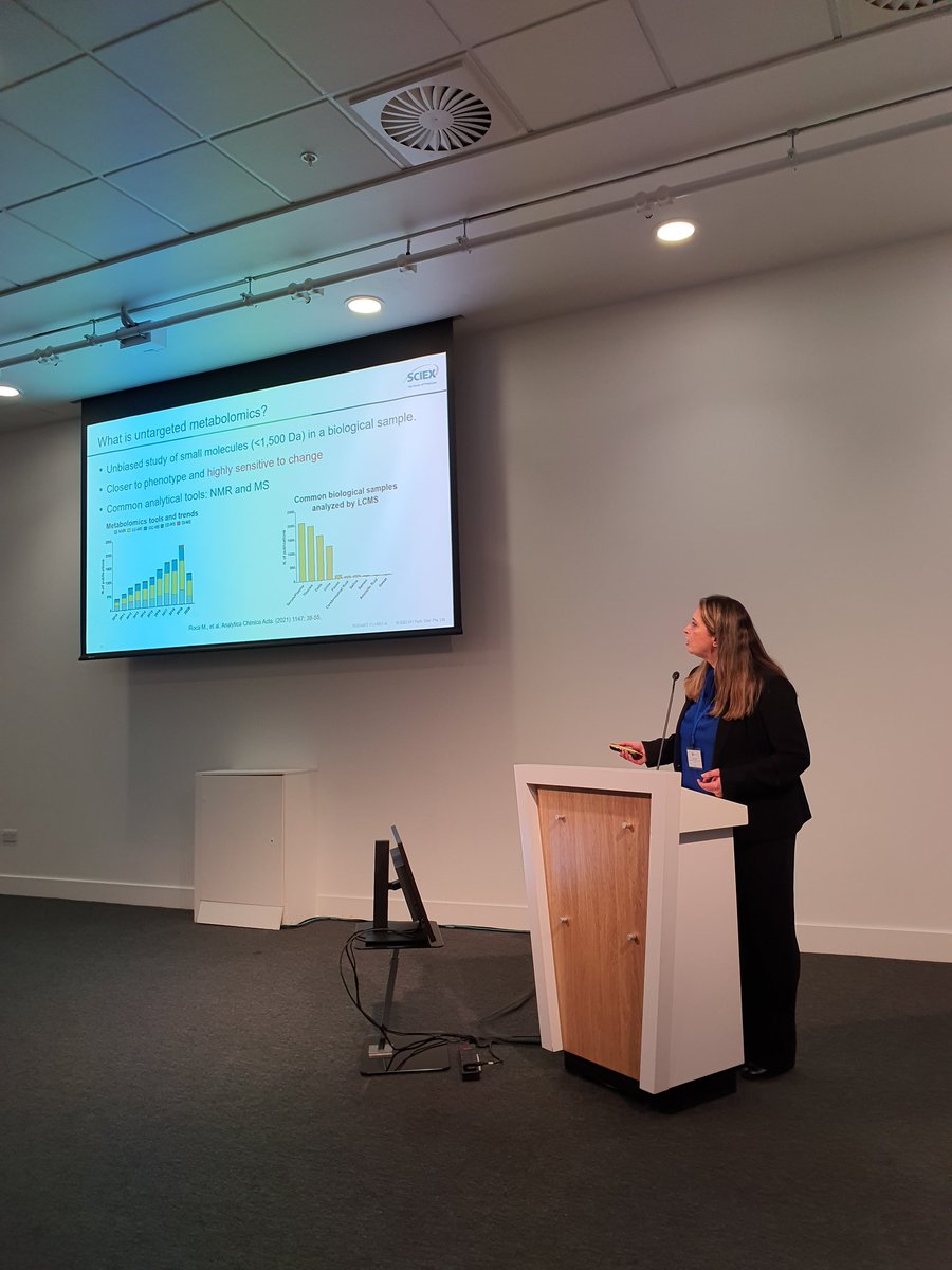 ScotMetNet's tweet photo. Gina Eagle @SCIEXOmics @SCIEXnews talking about the capabilities of the ZenoTOF system for in-depth metabolomics and lipid analysis. #SMN2022 #ScotMetNet #metabolomics #metabolism https://t.co/pSNuFbRqks