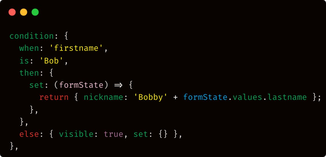DataDrivenForms's tweet image. #DataDrivenForms now enable to use dynamic setter functions in conditions so you can now easily sets values of the form depending on the result of other fields ‼️

data-driven-forms.org/schema/conditi…

#React #OpenSource #JavaScript

This examples shows automatic adding a nickname for Bobs ⬇️