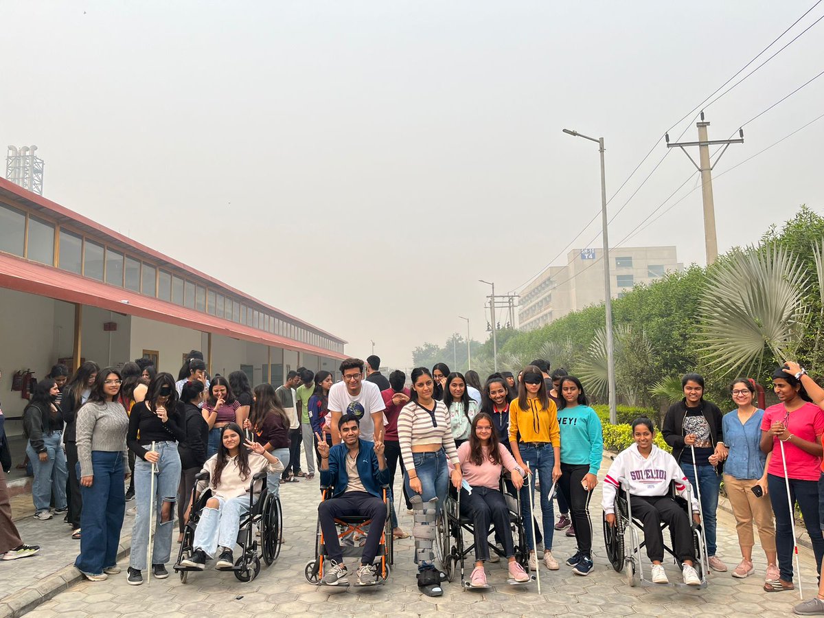 SvayamIndia's tweet image. All set for Accessibility: JSAA students of @OPJUniversity take part in a simulation exercise on campus. #Accessibility4All #Svayam #SimulationExercise