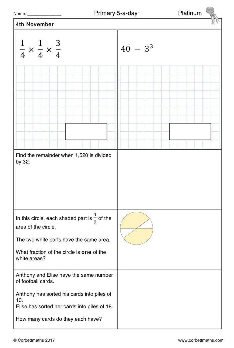 Corbettmaths on Twitter: "Primary 5-a-day with 4 levels of difficulty: bronze, silver, gold and ...