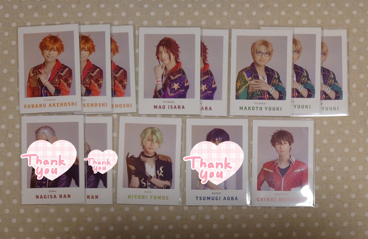 【交換】あんステ Witness of Miracle WoM ランダム チェキ風カード チェキ 特典

【譲】北斗☆ スバル 真 真緒☆
　　　凪砂☆ 日和☆
　　　英智 渉 千秋 つむぎ 

【求】茨　定価
　譲渡は無印のみ
　特典は交換のみ

大阪 会場手渡し可能です

郵送は大阪公演後

お気軽にお声掛けください