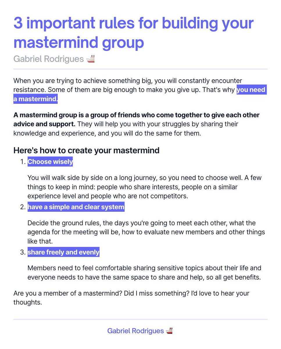 gabssRod's tweet photo. Day 15: Important steps to build a mastermind group

On every journey we need people by our side to make it fun and worthwhile.

#ship30for30 #mastermind https://t.co/WtLScQMqvc