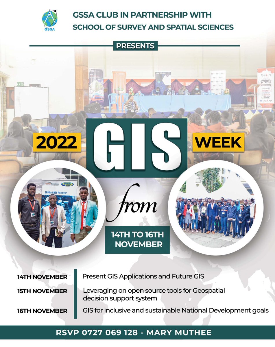 gssa_tuk's tweet photo. #gisday2022 gonna be big and better.. We've brought together different organizations, speakers and professionals to share different insights on "GIS FOR NATIONAL AND SUSTAINABLE DEVELOPMENT GOALs"..@youthmappers 
Register here go get more updates https://t.co/JZDso6Ub0i https://t.co/5BDRDdcZb1